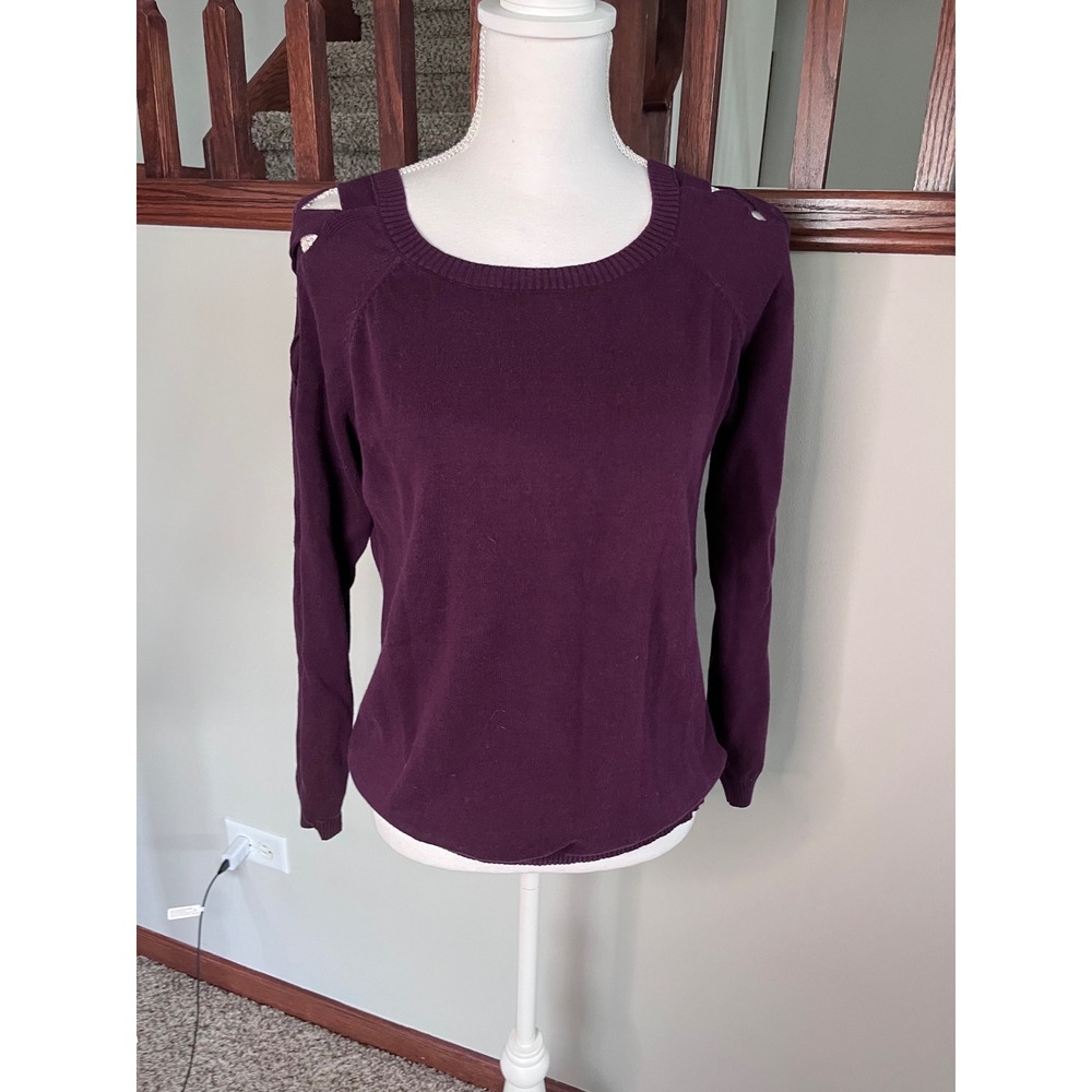 Skies Are Blue Plum Purple Cotton Lattice Cage Sleeve Knit Sweater Small
